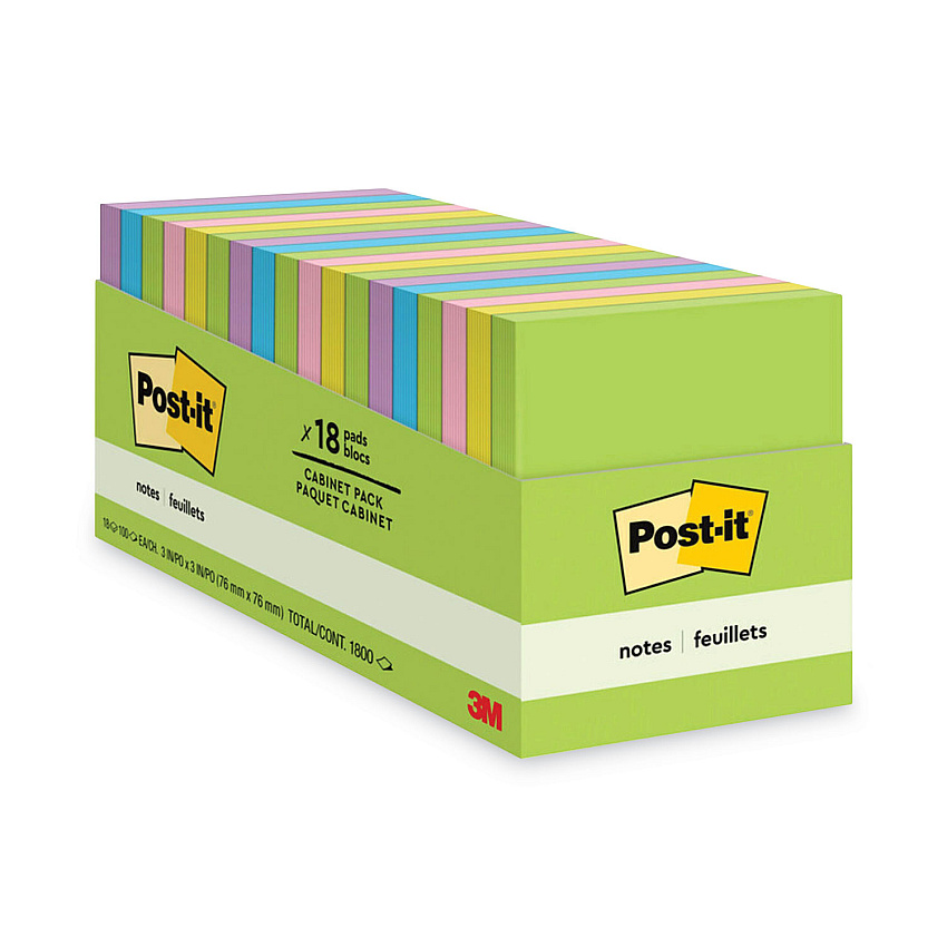 Post-it Original Pads in Floral Fantasy Collection Colors, Cabinet Pack, 3" x 3", 100 Sheets/Pad, 18 Pads/Pack (65418BRCP)