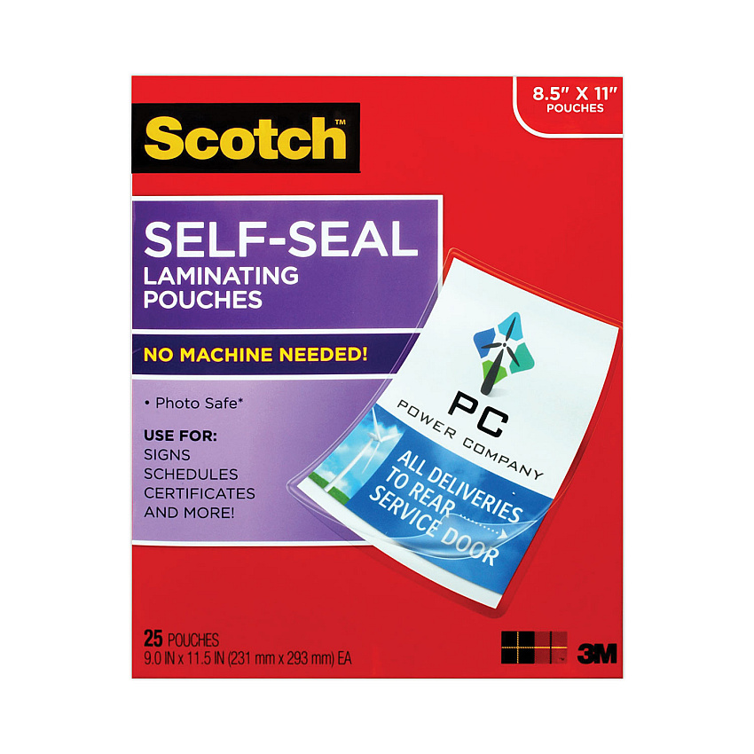 Scotch Self-Sealing Laminating Pouches, 9.5 mil, 9" x 11.5", Gloss Clear, 25/Pack (LS85425G)