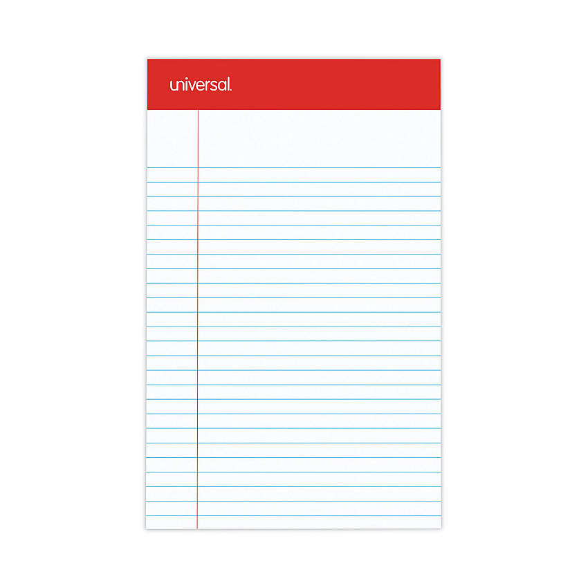Universal Perforated Ruled Writing Pads, Narrow Rule, Red Headband, 50 White 5 x 8 Sheets, Dozen (UNV46300)