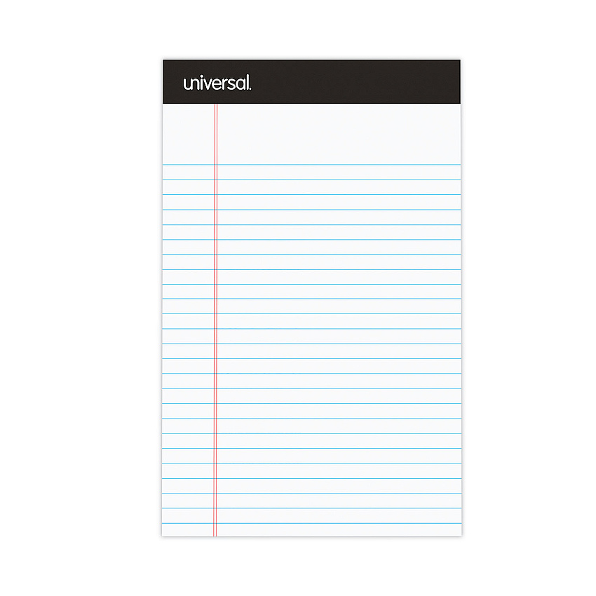 Universal Premium Ruled Writing Pads with Heavy-Duty Back, Narrow Rule, Black Headband, 50 White 5 x 8 Sheets, 12/Pack (UNV57300)