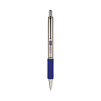 Zebra F-402 Ballpoint Pen, Retractable, Fine 0.7 mm, Blue Ink, Stainless Steel/Blue Barrel, 2/Pack (29222)