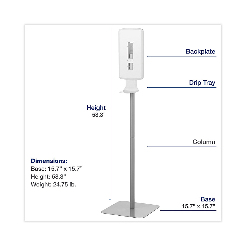 Dial FIT Touch Free Dispenser Floor Stand, 15.7 x 15.7 x 58.3, White (09495EA)