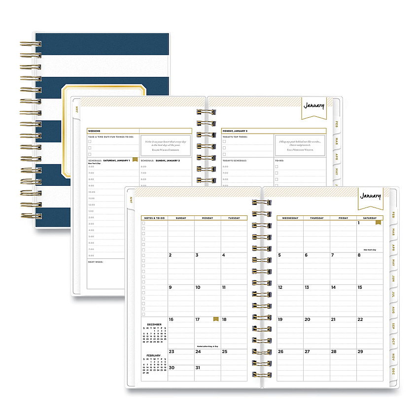 Blue Sky Day Designer Navy Stripe Daily/Monthly Planner, Horizontal Stripe Artwork, 8 x 5, Navy/White Cover, 12-Month (Jan-Dec): 2026 (103623)