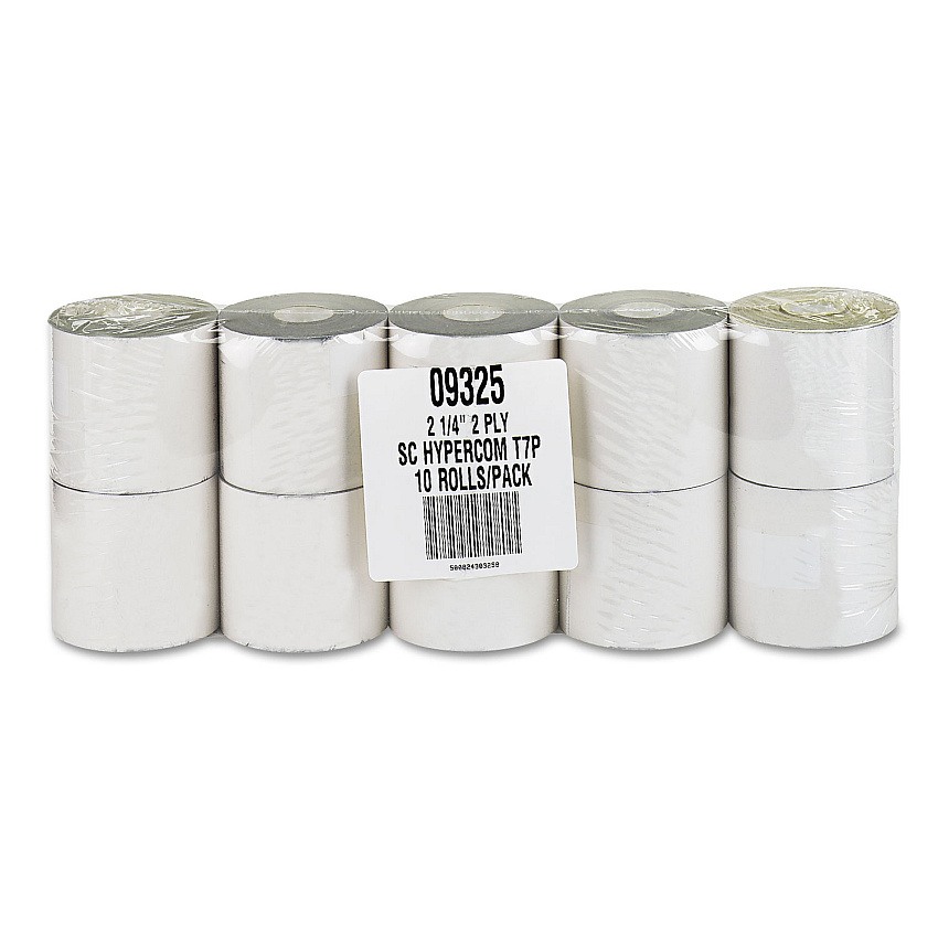ICONEX Impact Printing Carbonless Paper Rolls, 2.25" x 70 ft, White/Canary, 10/Pack (90770440)