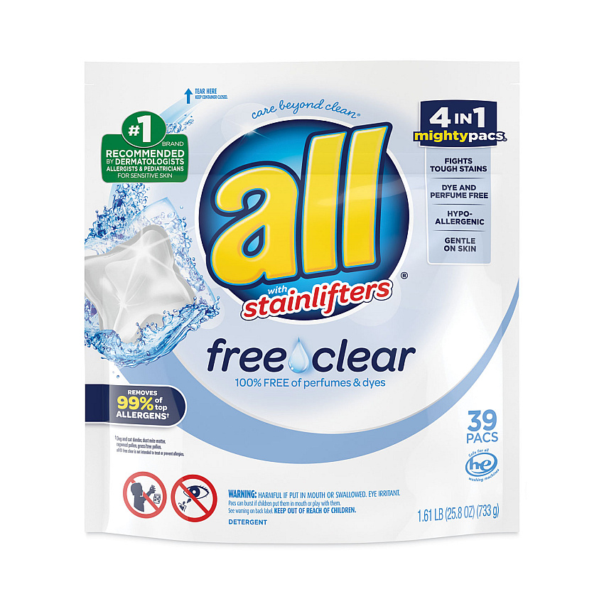 All&reg; Laundry Detergent Pods, Free & Clear, 39 Pods, 6 Packs (73978)