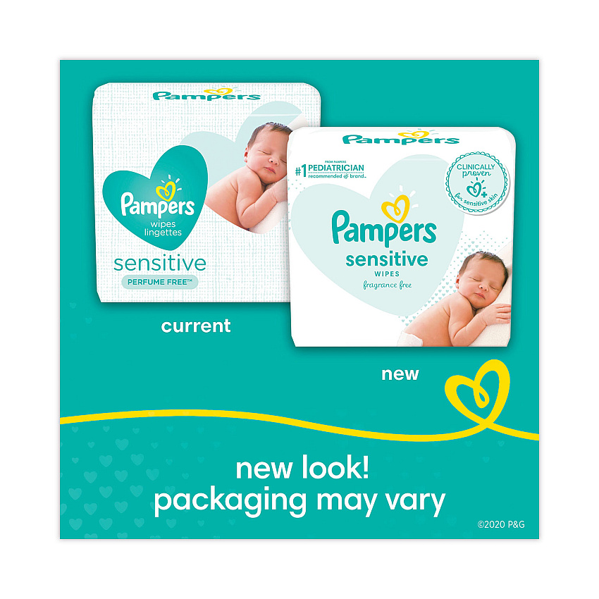 Pampers Sensitive Baby Wipes, 1-Ply, 6.8 x 7, Unscented, White, 56/Pack, 8 Packs/Carton (87076)
