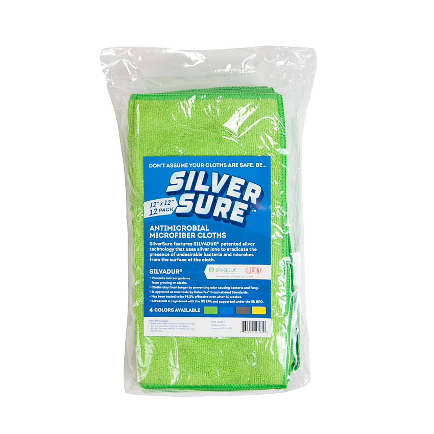 Silversure Anti-microbial Cleaning Cloth 16x16 Green, Pack Of 12 (P915101LG-SLV)