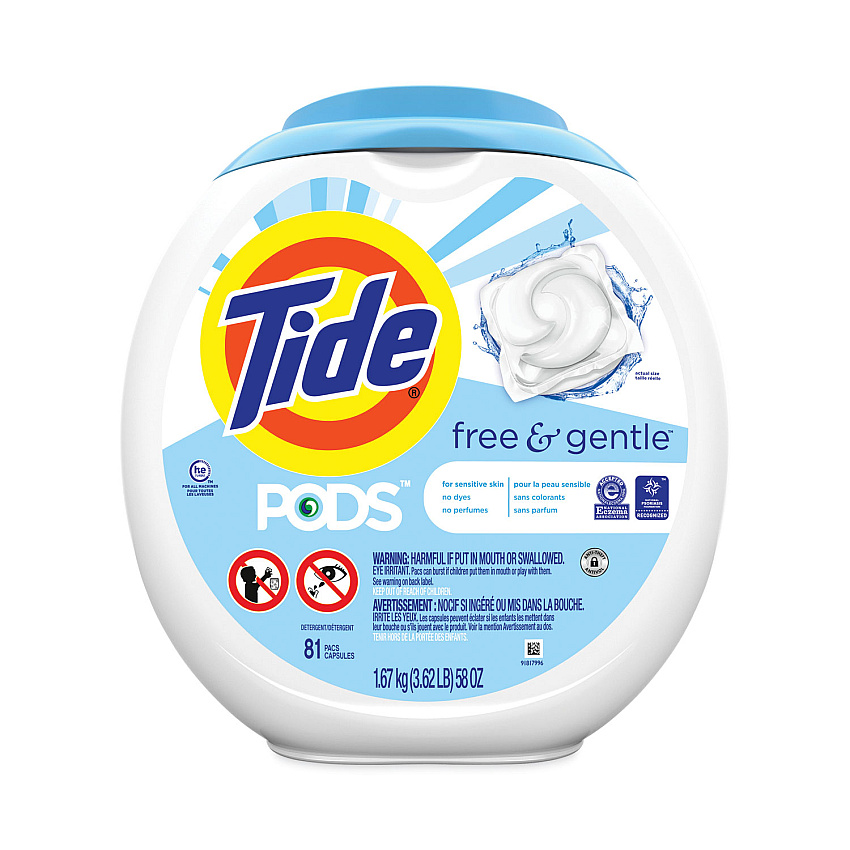 Tide&reg; Pods Laundry Detergent, Unscented, 81 Pods, 4 Tubs (91798)
