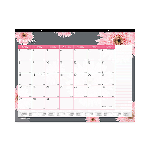 Brownline Monthly Desk Pad Calendar, Pink Daisy Artwork, 22 x 17, Pink/White Sheets, Black Binding, 12-Month (Jan to Dec): 2026 (C193105)