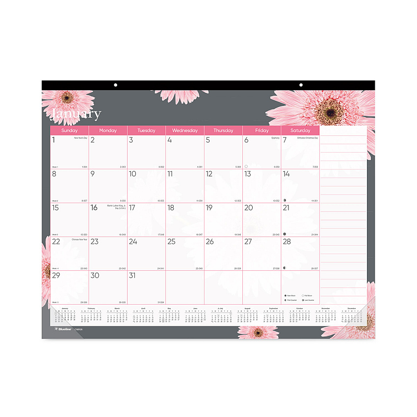 Brownline Monthly Desk Pad Calendar, Pink Daisy Artwork, 22 x 17, Pink/White Sheets, Black Binding, 12-Month (Jan to Dec): 2026 (C193105)