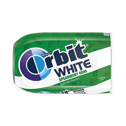 Orbit White Sugar-Free Gum, Spearmint, 15 Pieces/Pack, 9 Packs/Carton (20902548)