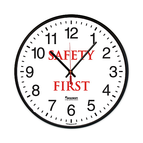AbilityOne 6645016986556 SKILCRAFT Safety Message Quartz Wall Clock, Safety First, 12.75" Overall Diameter, 1 AA (sold separately)