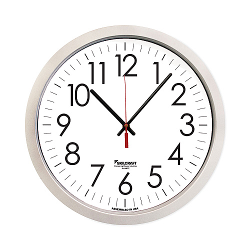 AbilityOne 6645016986555 SKILCRAFT Silver Quartz Wall Clock, 14.5" Overall Diameter, 1 AA (sold separately)