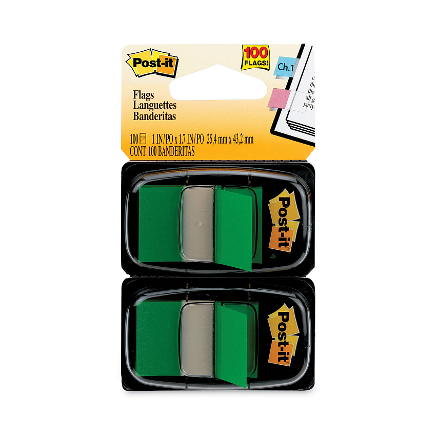 Post-it Standard Page Flags in Dispenser, Green, 50 Flags/Dispenser, 2 Dispensers/Pack (680GN2)