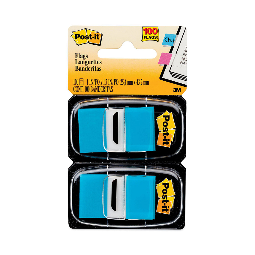 Post-it Standard Page Flags in Dispenser, Bright Blue, 50 Flags/Dispenser, 2 Dispensers/Pack (680BB2)