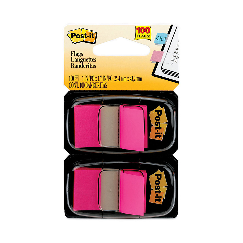 Post-it Standard Page Flags in Dispenser, Bright Pink, 50 Flags/Dispenser, 2 Dispensers/Pack (680BP2)