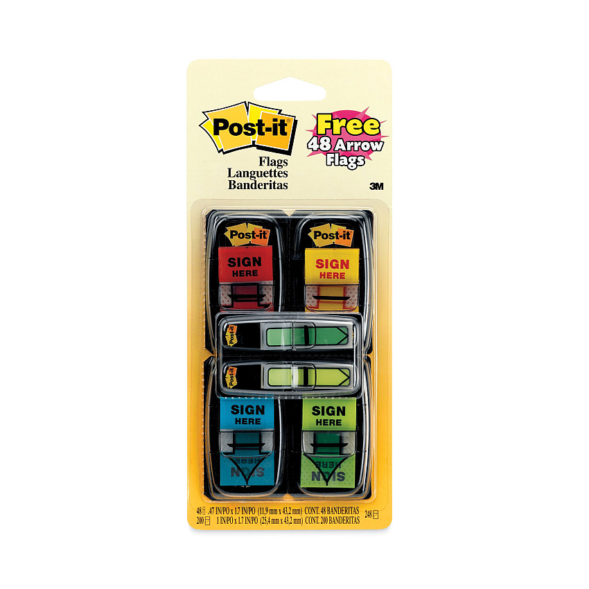 Post-it Arrow Message 1" Page Flags,  200 "Sign Here", 48 Arrow, Four Colors, 248/Pack (680SH4VA)