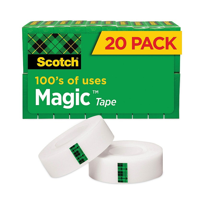 Scotch Magic Tape Value Pack, 1" Core, 0.75" x 83.33 ft, Clear, 20/Pack (810K20)