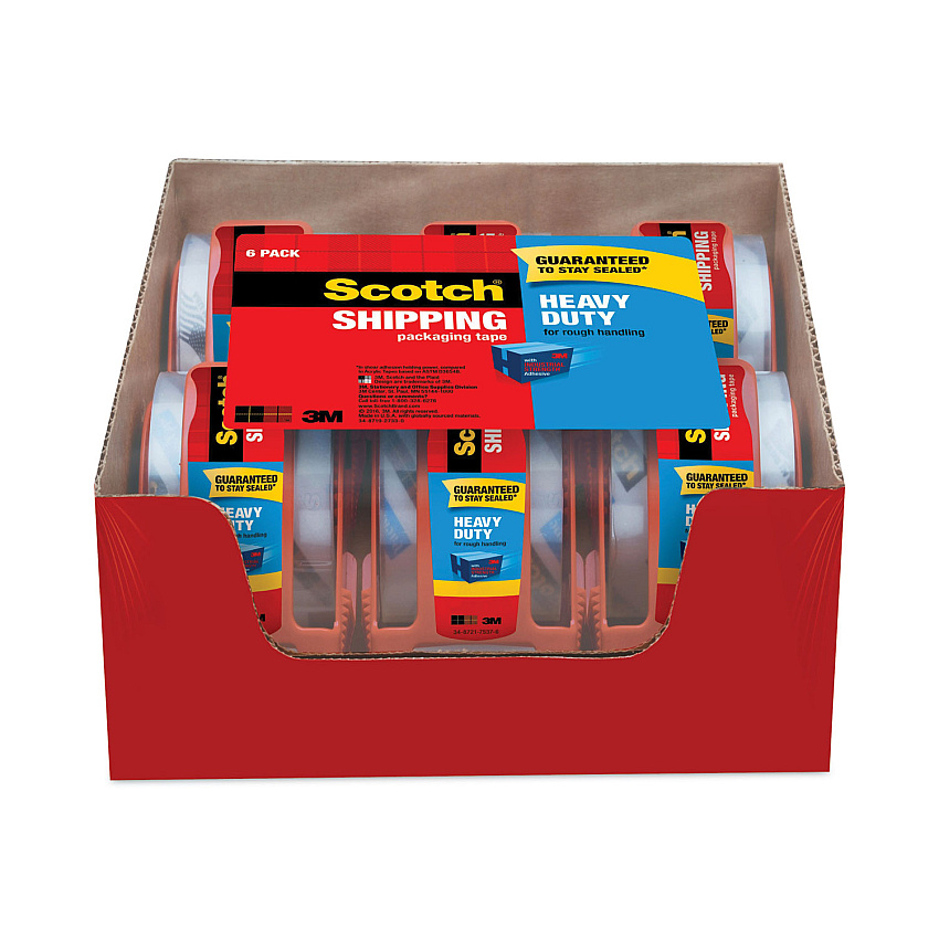 Scotch 3850 Heavy-Duty Packaging Tape with Dispenser, 1.5" Core, 1.88" x 66.66 ft, Clear, 6/Pack (1426)