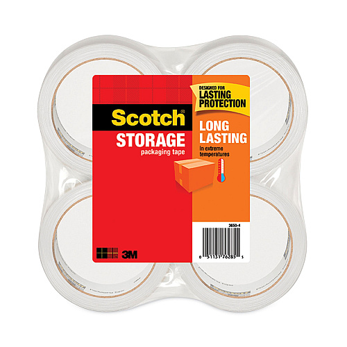 Scotch Storage Tape, 3" Core, 1.88" x 54.6 yds, Clear, 4/Pack 54.60 yd Length x 1.88" Width x 2.4 mil Thickness - 3" Core - Clear - Acrylic - 2.80 mil - Polypropylene Backing - UV Resistant, Temperature Resistant, Long Lasting - For Shipping, Pack (36504)