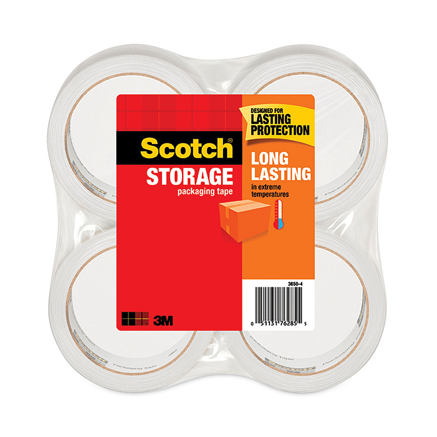 Scotch Storage Tape, 3" Core, 1.88" x 54.6 yds, Clear, 4/Pack 54.60 yd Length x 1.88" Width x 2.4 mil Thickness - 3" Core - Clear - Acrylic - 2.80 mil - Polypropylene Backing - UV Resistant, Temperature Resistant, Long Lasting - For Shipping, Pack (36504)