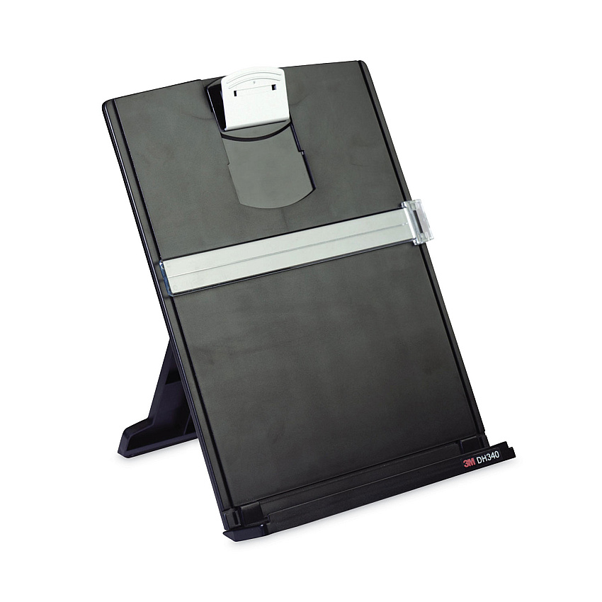 3M Fold-Flat Freestanding Desktop Copyholder, 150 Sheet Capacity, Plastic, Black/Silver Clip (DH340MB)
