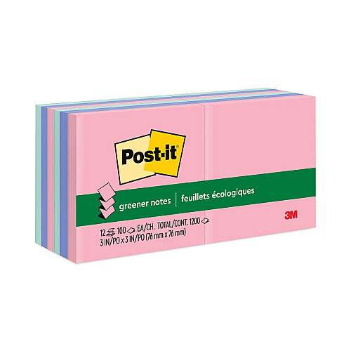 Post-it Original Recycled Pop-up Notes, 3 x 3, Sweet Sprinkles Collection Colors, 100 Sheets/Pad, 12 Pads/Pack (R330RP12AP)