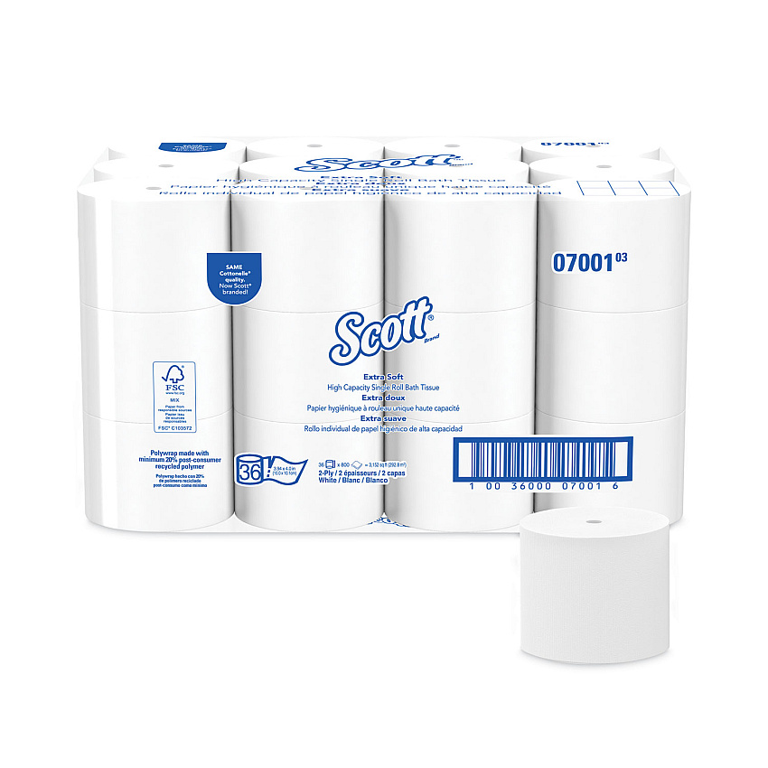 Scott&reg; Essential Coreless Toilet Paper, 2-Ply, 800 Sheets, 36 Rolls (07001)