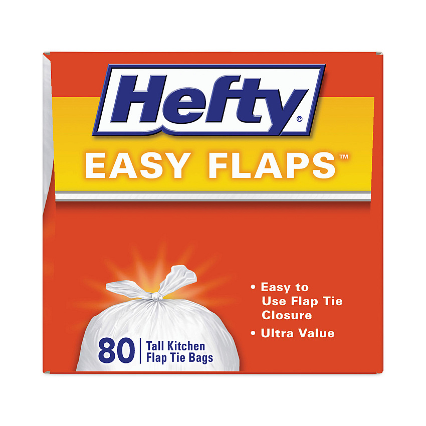 Hefty Easy Flaps Trash Bags, Tie-Flap, 13 gal, 23.75" x 28", White, 80 Bags/Box, 3 Boxes/Carton (E84563CT)