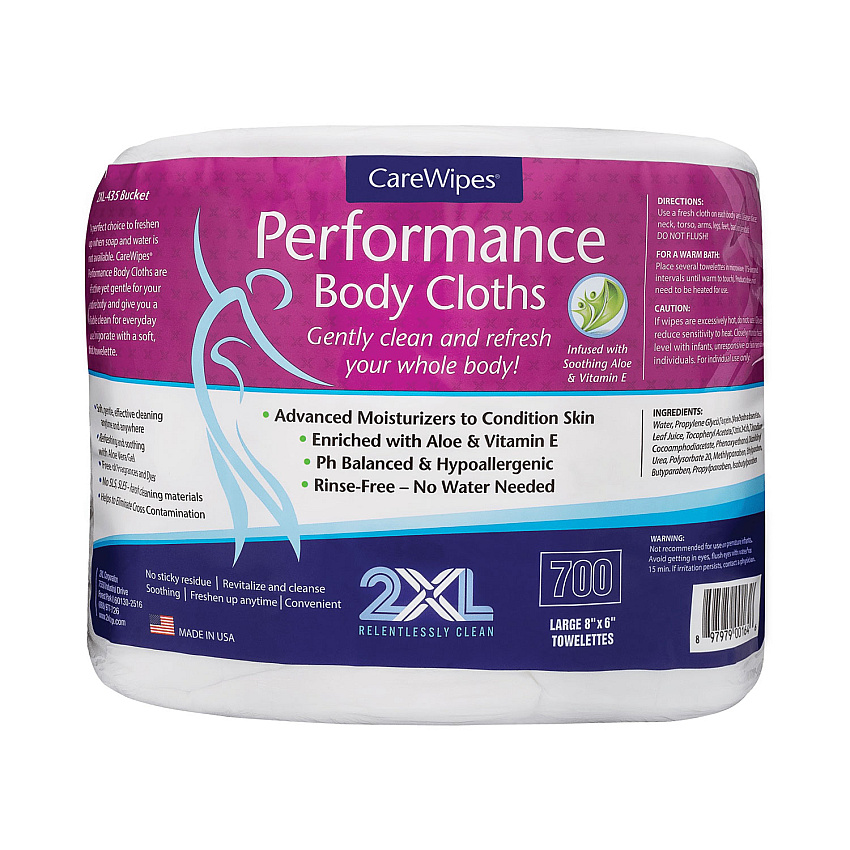 2XL Performance Body Cloths, 1-Ply, 6 x 8, Unscented, White, 700/Pack, 2 Packs/Carton (L336)