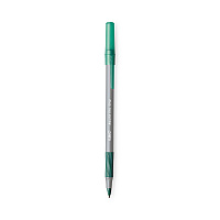 BIC Round Stic Grip Xtra Comfort Ballpoint Pen, Easy-Glide, Stick, Medium 1.2 mm, Green Ink, Gray/Green Barrel, Dozen (GSMG11GN)