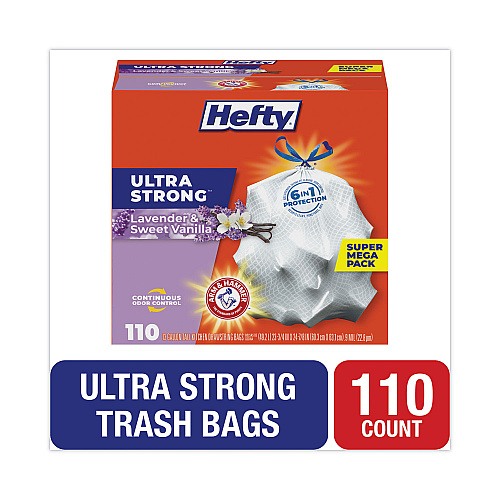 Hefty Extra Heavy-Duty Ultra Strong Scented Tall Kitchen Bags, Drawstring, 13 gal, Lavender/Vanilla, 23.75 x 24.88, White, 110/Box (E88366)