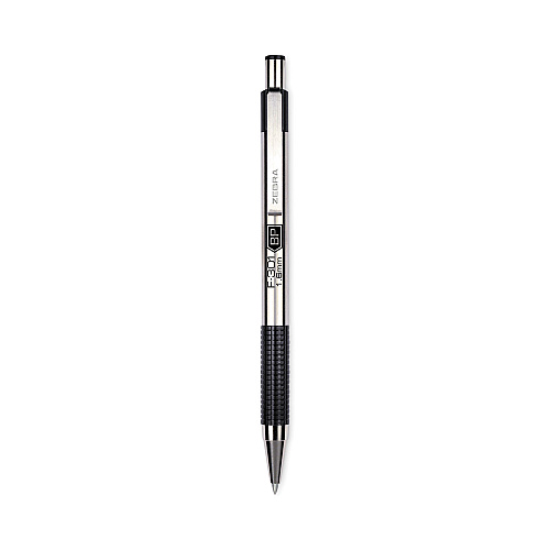 Zebra F-301 Ballpoint Pen, Retractable, Bold 1.6 mm, Black Ink, Stainless Steel/Black Barrel, 12/Pack (27310)