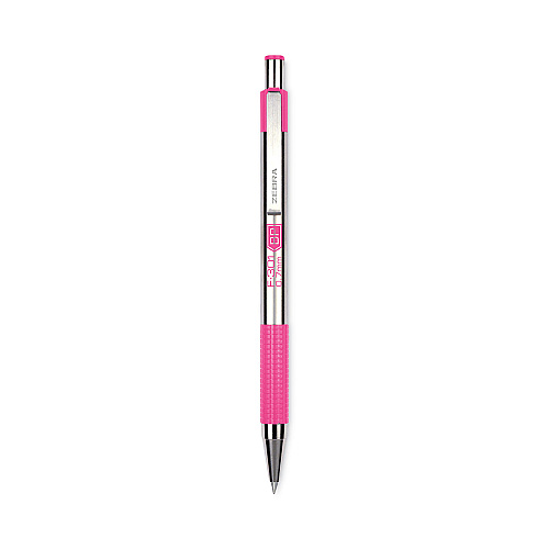 Zebra F-301 Ballpoint Pen, Retractable, Fine 0.7 mm, Black Ink, Stainless Steel/Pink Barrel (37111)
