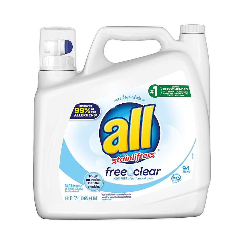 All&reg; Ultra Free & Clear Liquid Detergent, 141-oz. Bottle, 4 Bottles (46159)