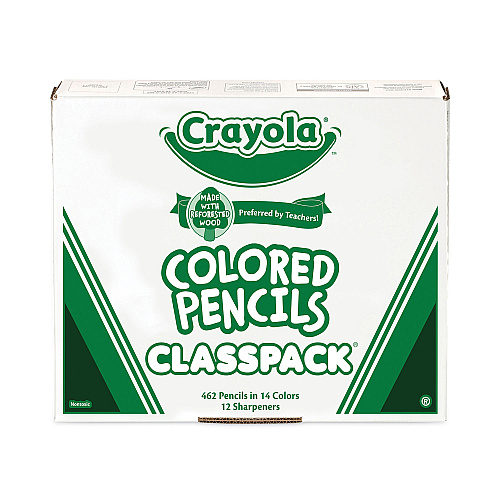 Crayola Color Pencil Classpack Set with (462) Pencils and (12) Pencil Sharpeners, 3.3 mm, 2B, Assorted Lead and Barrel Colors, 462/BX (688462)