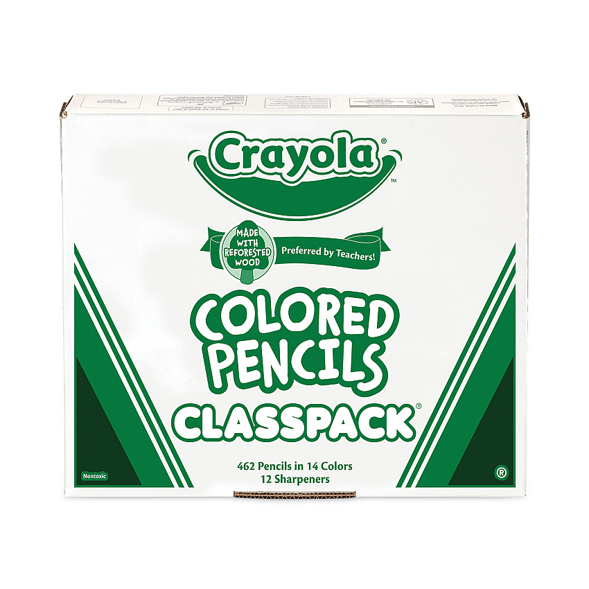 Crayola Color Pencil Classpack Set with (462) Pencils and (12) Pencil Sharpeners, 3.3 mm, 2B, Assorted Lead and Barrel Colors, 462/BX (688462)