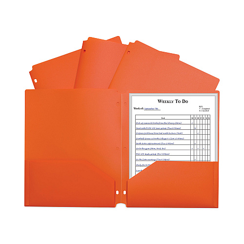 C-Line Two-Pocket Heavyweight Poly Portfolio Folder, 3-Hole Punch, 11 x 8.5, Orange, 25/Box (33932BX)