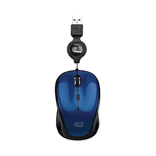 Adesso Illuminated Retractable Mouse, USB 2.0, Left/Right Hand Use, Dark Blue (IMOUSES8L)