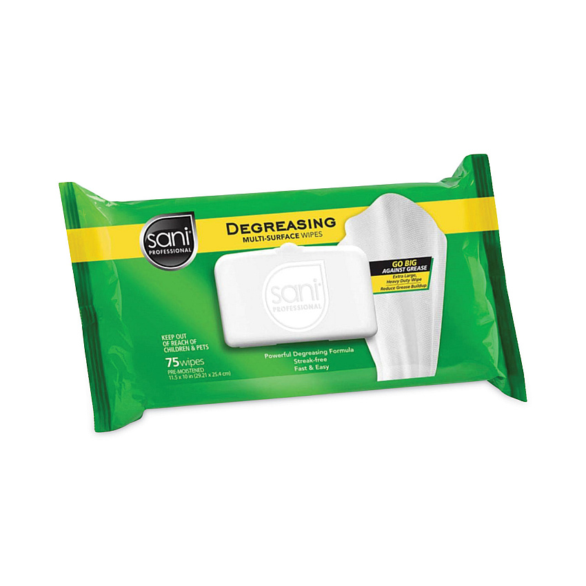 Sani Degreasing Multi-Surface Wipes, 1-Ply, 11.5 x 10, 75, Floral Scent, White, Wipes/Pack, 9 Packs/Carton (A12345)
