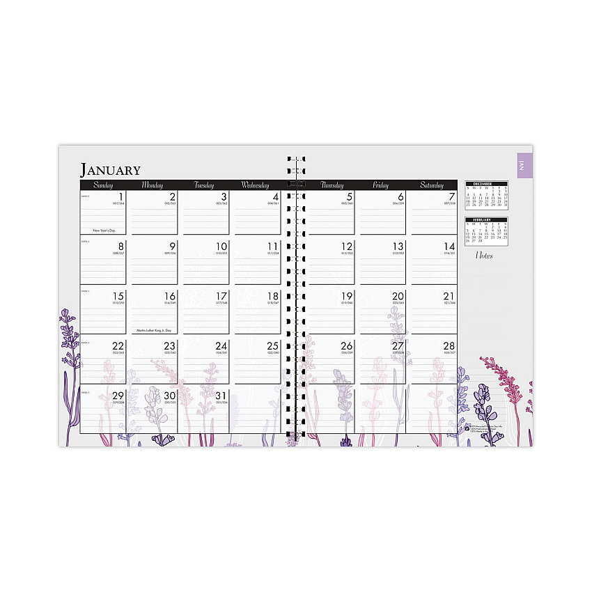 House of Doolittle Recycled WildFlower Weekly/Monthly Planner, WildFlower Artwork, 11 x 8.5, Gray/White/Purple Cover, 12-Month (Jan-Dec): 2026 (28774)