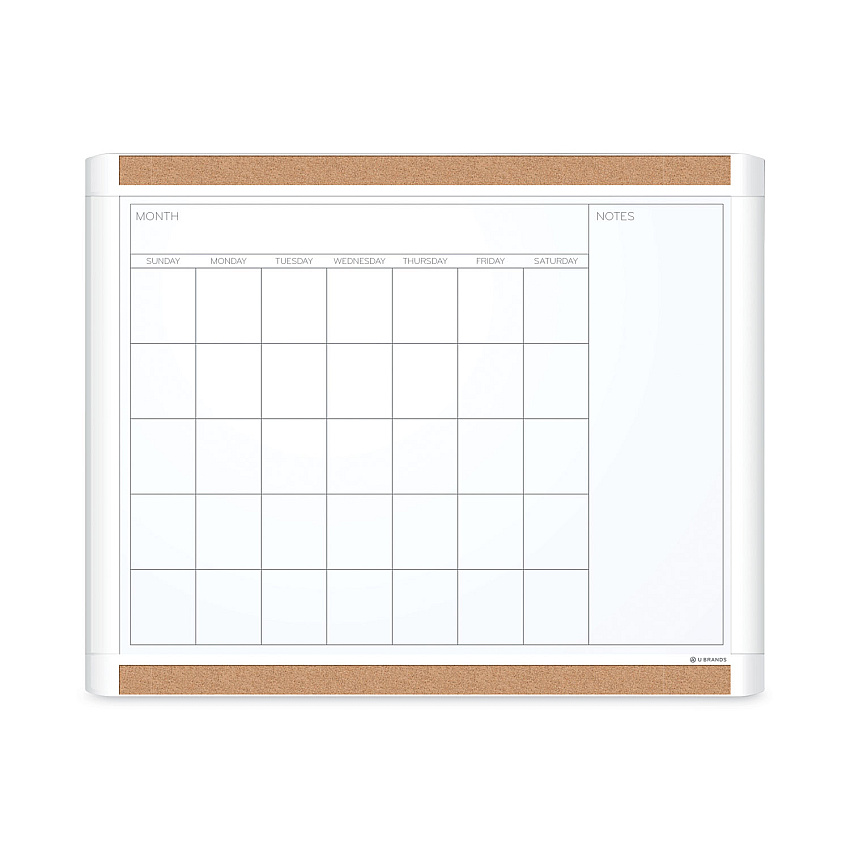 U Brands PINIT Magnetic Dry Erase Calendar with Plastic Frame, One-Month, 20 x 16, White Surface, White Plastic Frame (437U0001)