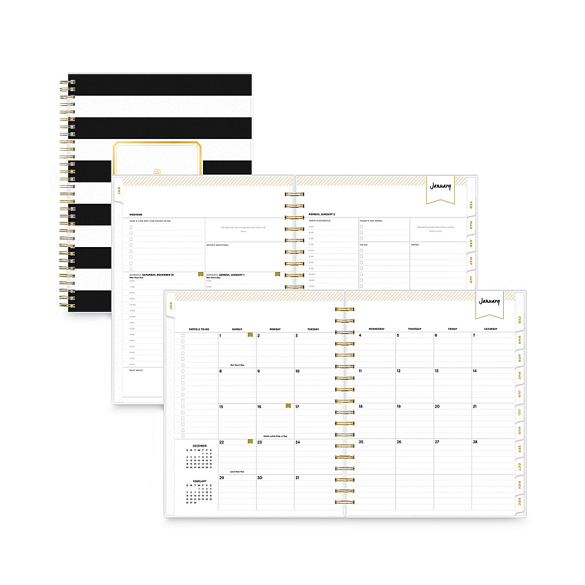 Blue Sky Day Designer Daily/Monthly Frosted Planner, Rugby Stripe Artwork, 10 x 8, Black/White Cover, 12-Month (July-June): 2025-2026 (137885)