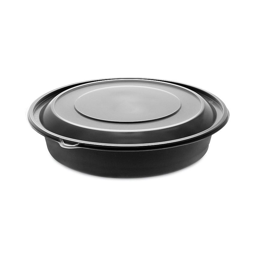 Pactiv EarthChoice MealMaster Container with Lid, 48 oz, 10.13" Diameter x 2.13"h, 1-Compartment, Black/Clear, Plastic, 150/Carton (0CN80948CSTC)