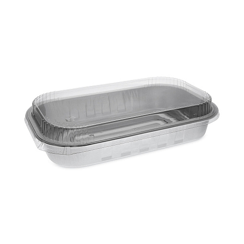 Pactiv Aluminum Carry-Out Container with OPS Tamper-Evident Dome Lid, 72 oz, 12.25 x 7.5 x 3.13, Silver, Aluminum, 125/Carton (6713WPTE)