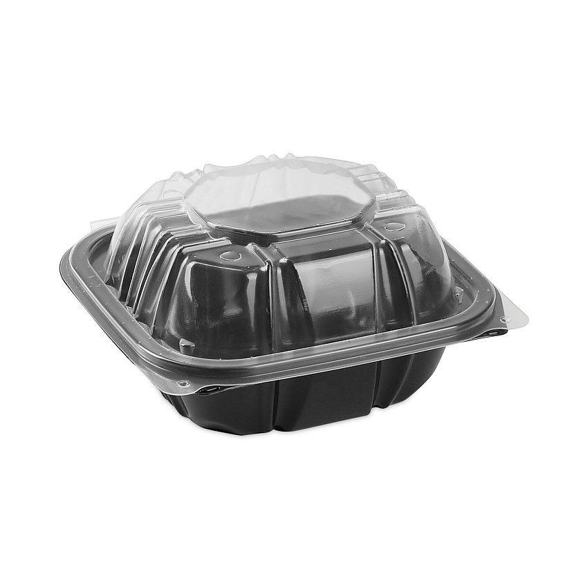 Pactiv EarthChoice Vented Dual Color Microwavable Hinged Lid Container, 1-Compartment, 16oz, 6 x 6 x 3, Black/Clear, Plastic, 321/CT (DC6610B000)