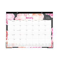 Blue Sky Joselyn Desk Pad, Rose Artwork, 22 x 17, White/Pink/Peach Sheets, Black Binding, Clear Corners, 12-Month (Jan to Dec): 2026 (102714)