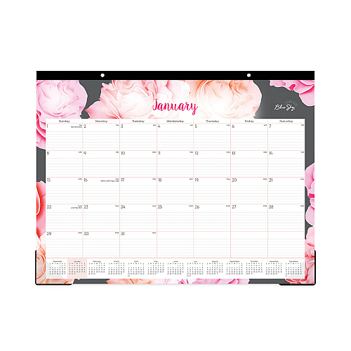 Blue Sky Joselyn Desk Pad, Rose Artwork, 22 x 17, White/Pink/Peach Sheets, Black Binding, Clear Corners, 12-Month (Jan to Dec): 2026 (102714)