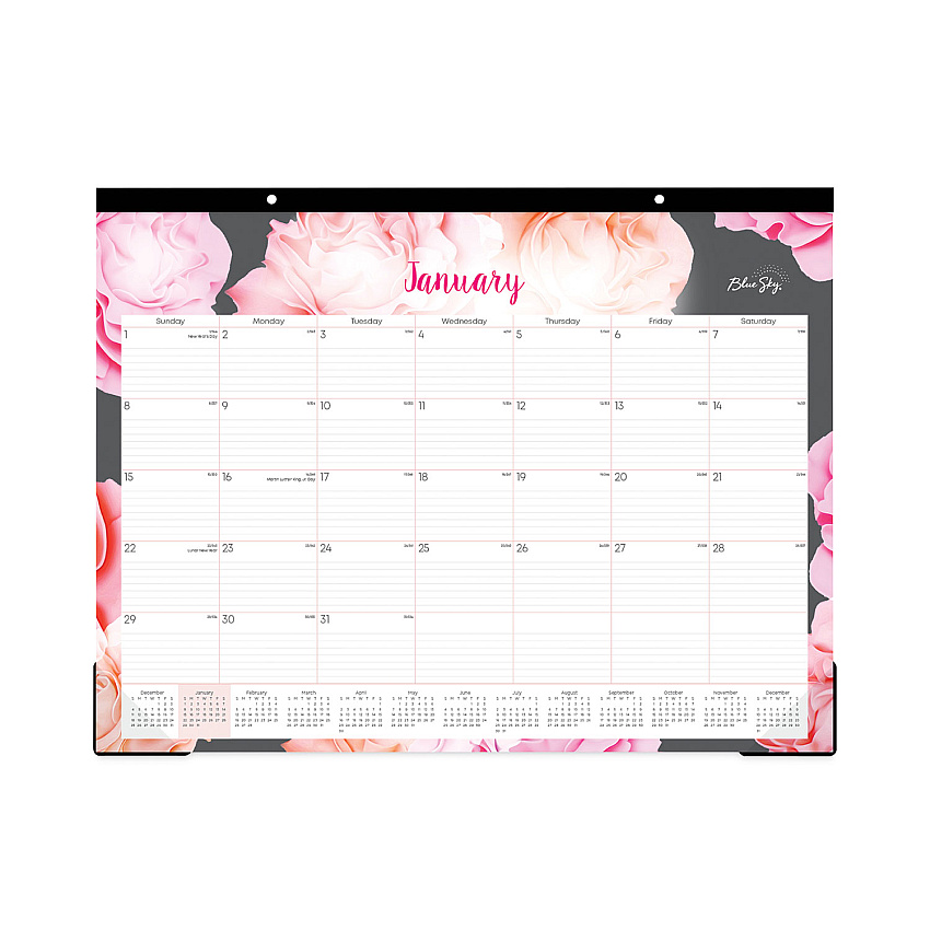 Blue Sky Joselyn Desk Pad, Rose Artwork, 22 x 17, White/Pink/Peach Sheets, Black Binding, Clear Corners, 12-Month (Jan to Dec): 2026 (102714)
