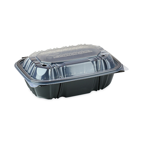Pactiv EarthChoice Vented Dual Color Microwavable Hinged Lid Container, 34oz, 9 x 6 x 3, 1-Compartment, Black/Clear, Plastic, 140/CT (DC961000B000)